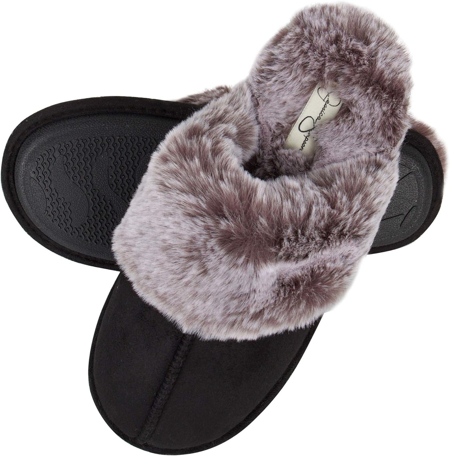 Womens Comfy Faux Fur House Slipper Scuff Memory Foam Slip on Anti-Skid Soleslipper