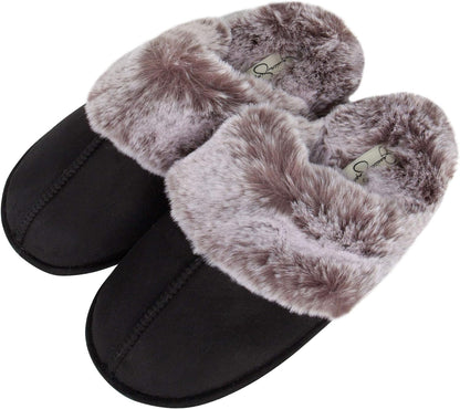 Womens Comfy Faux Fur House Slipper Scuff Memory Foam Slip on Anti-Skid Soleslipper