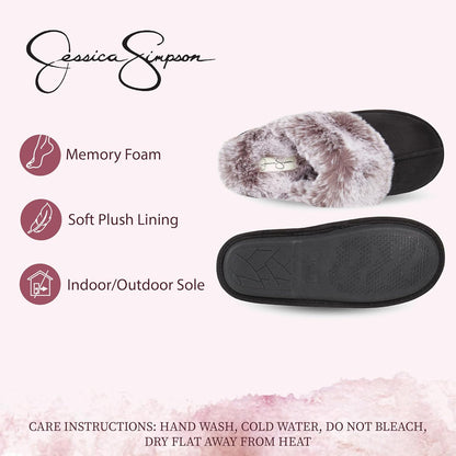 Womens Comfy Faux Fur House Slipper Scuff Memory Foam Slip on Anti-Skid Soleslipper