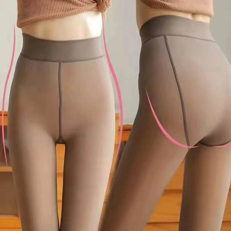 Women'S Thermal Leggings Insulated Tights Fleece Lined High Waist Elasticity Thick Plush Women Pantyhose Winter below 70Kg